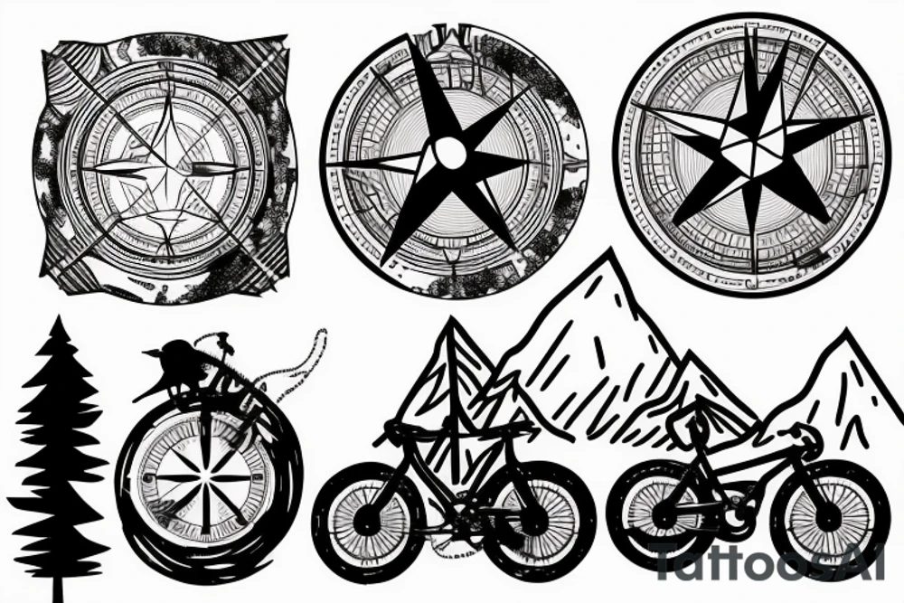 Mountains, Compass, Adventure, Van, Trees, Crossbike, birds tattoo idea