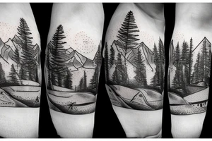 Mountains, Compass, Adventure, Van, Trees, Motorcycle, birds tattoo idea
