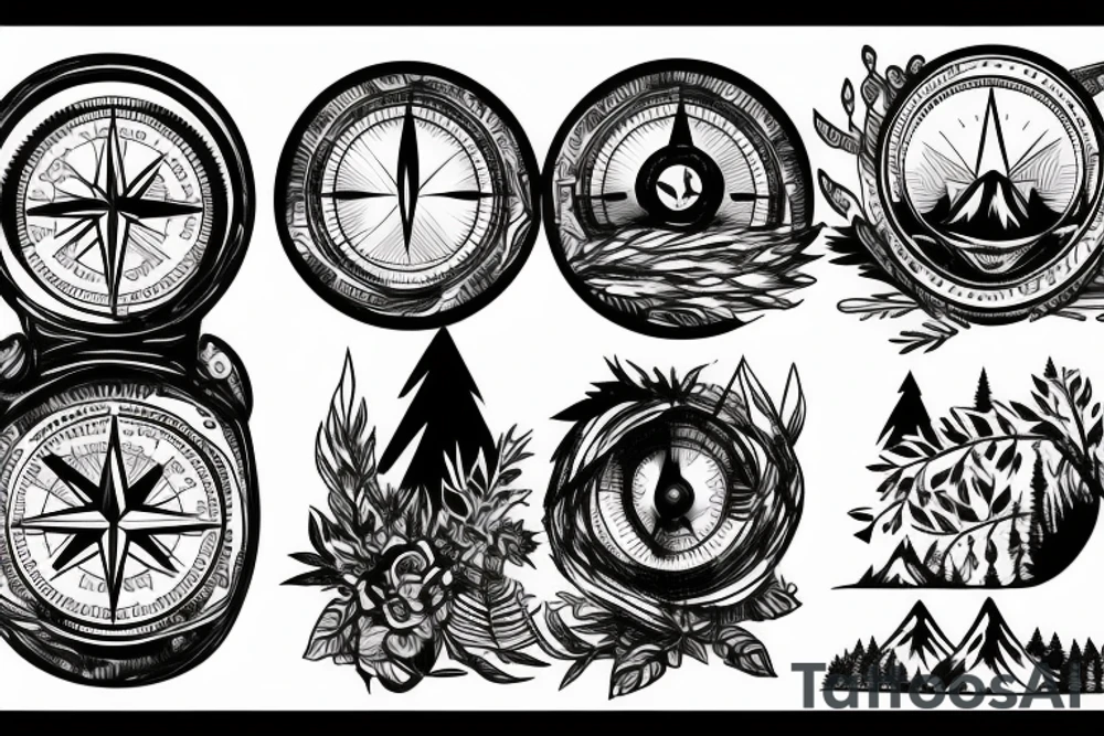 Mountains, Compass, Adventure, Van, Trees, Motorcycle, birds tattoo idea Mountains, Compass, Adventure, Van, Trees, Motorcycle, birds tattoo idea