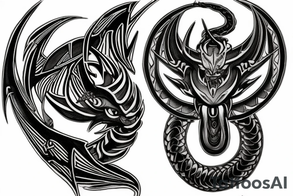 Hecate greek mythologie
white eyes 
puzzle piece
dragon tattoo idea