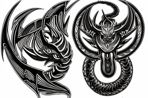 Hecate greek mythologie
white eyes 
puzzle piece
dragon tattoo idea