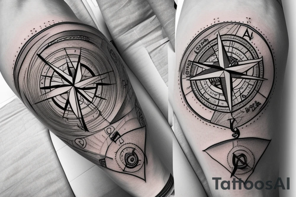 Compass, mountains, heartbeat tattoo idea
