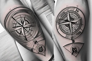 Compass, mountains, heartbeat tattoo idea