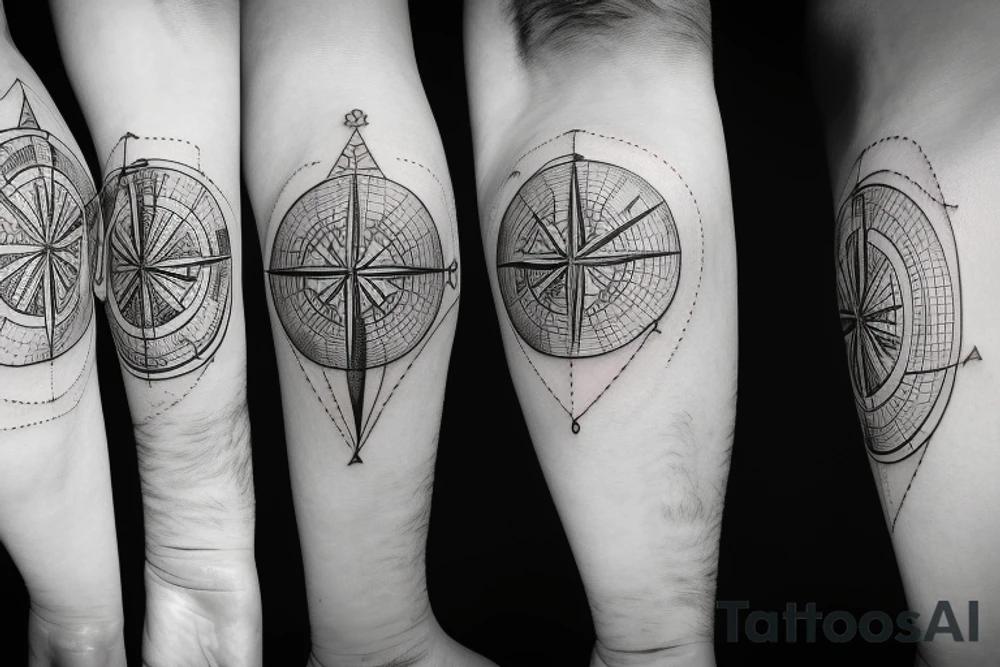 Compass, mountains, heartbeat tattoo idea