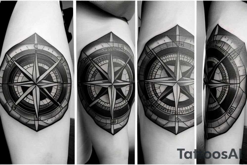 Compass, mountains, heartbeat tattoo idea