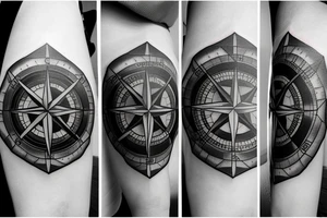 Compass, mountains, heartbeat tattoo idea