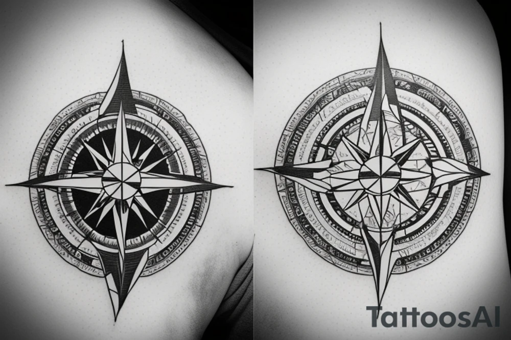 Compass, mountains, heartbeat tattoo idea