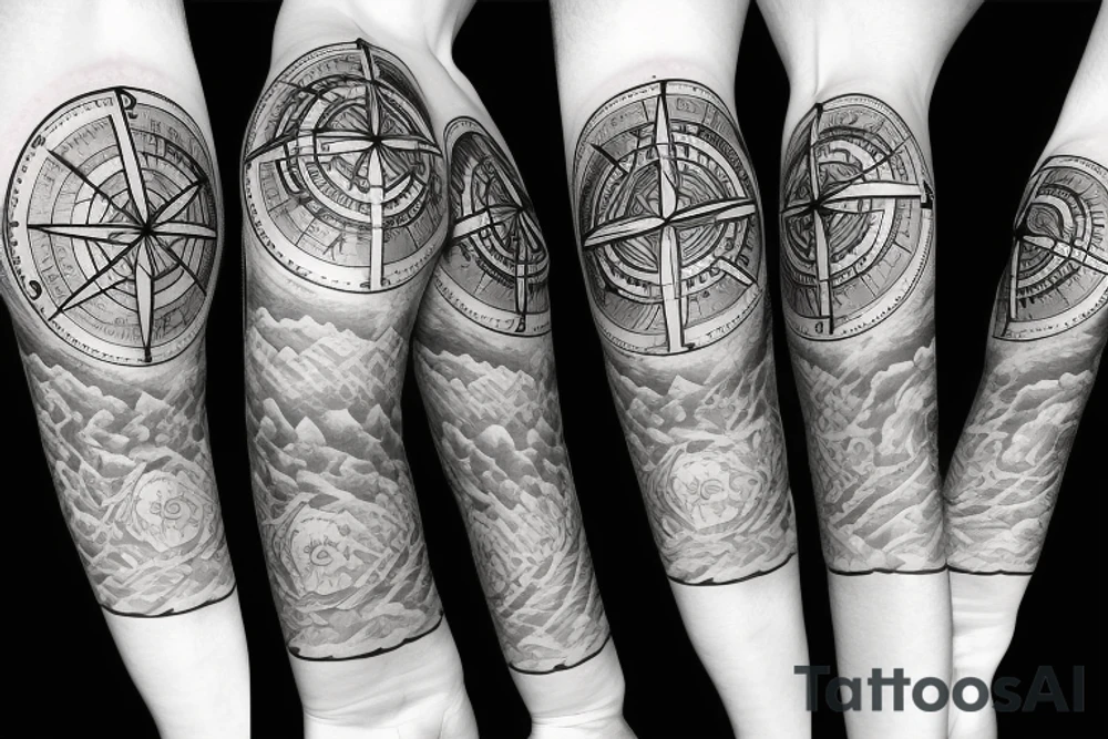 Compass, mountains, heartbeat tattoo idea
