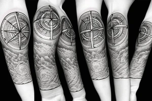 Compass, mountains, heartbeat tattoo idea