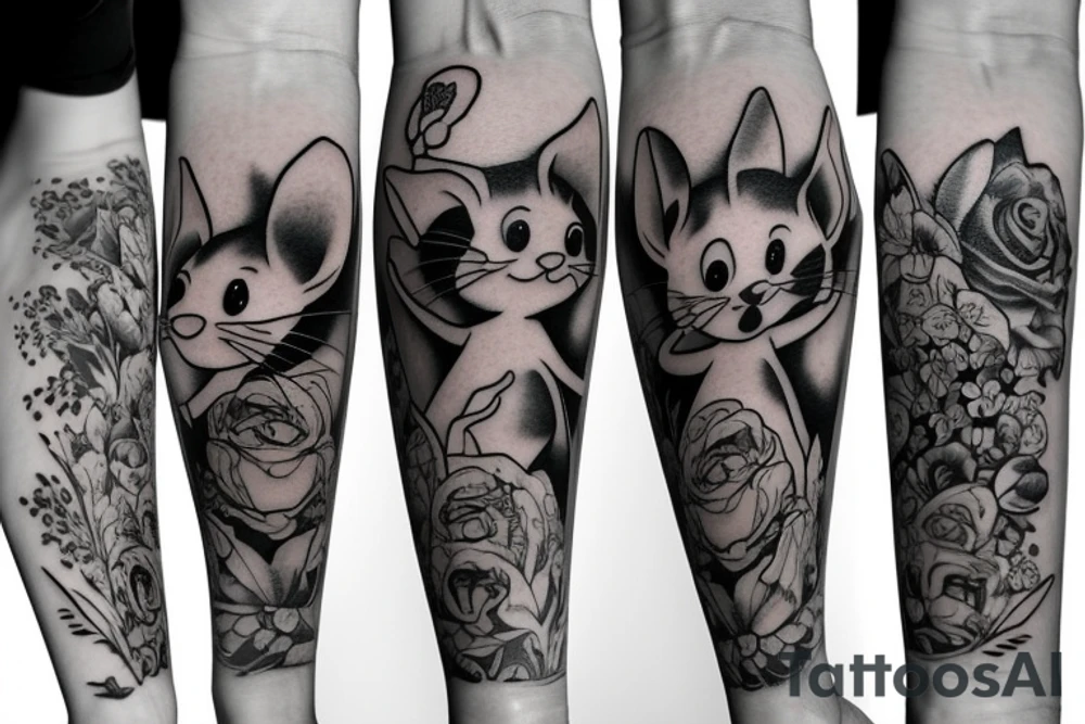 beautiful realistic tom and jerry tattoo idea