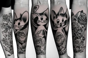 beautiful realistic tom and jerry tattoo idea