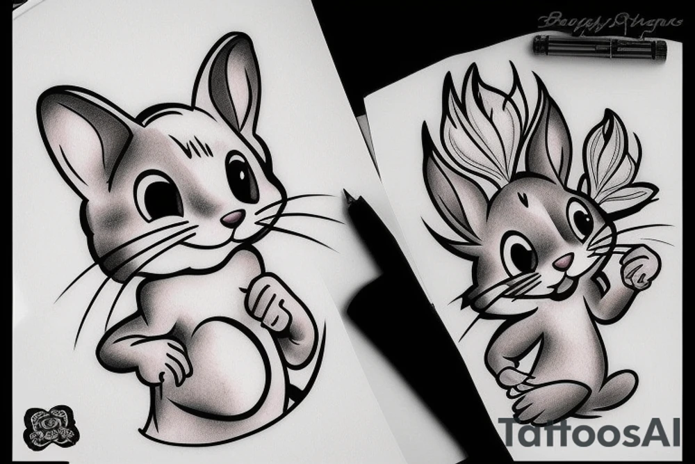 beautiful realistic tom and jerry tattoo idea