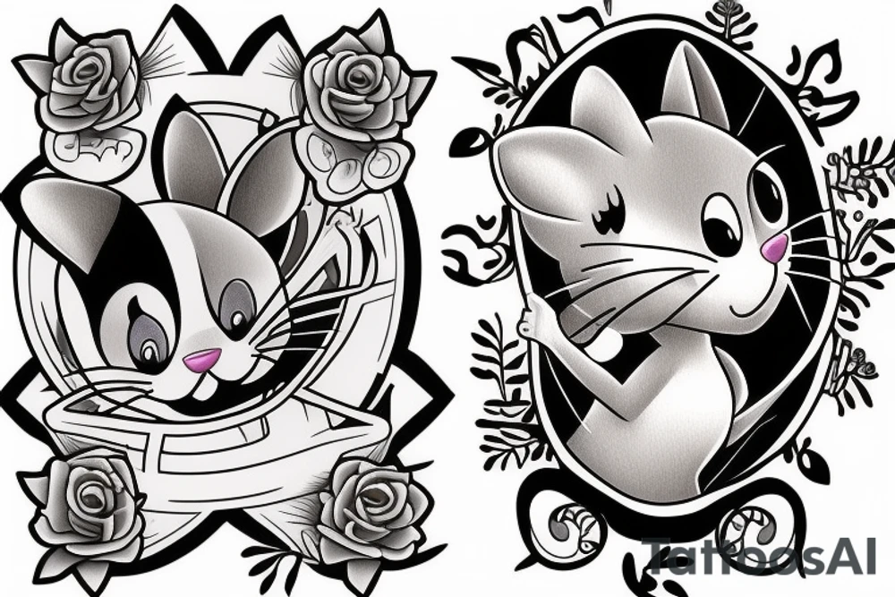 beautiful realistic tom and jerry tattoo idea