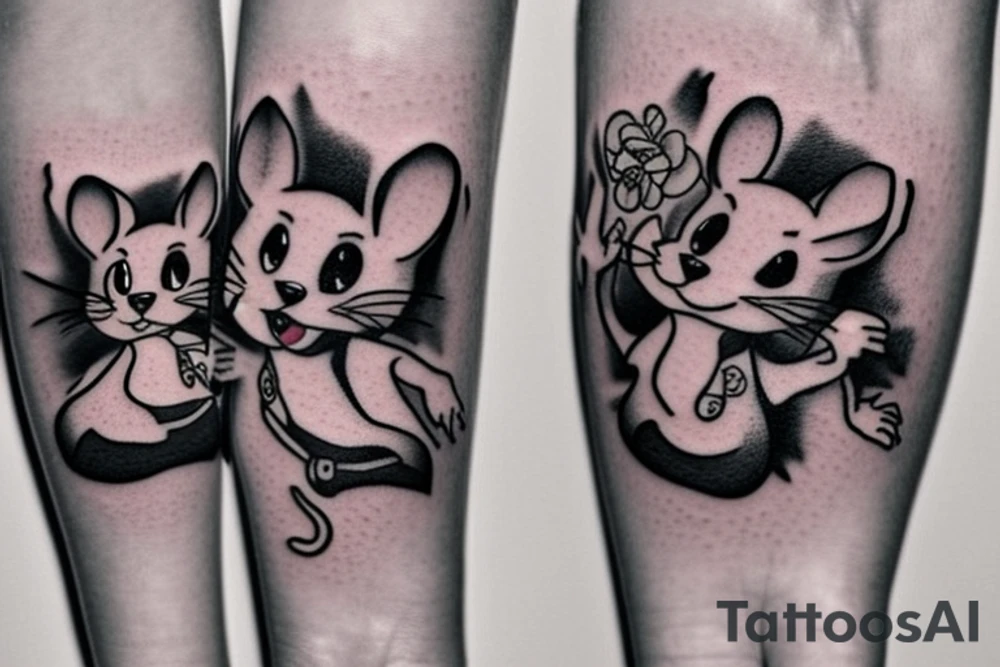 beautiful realistic tom and jerry tattoo idea