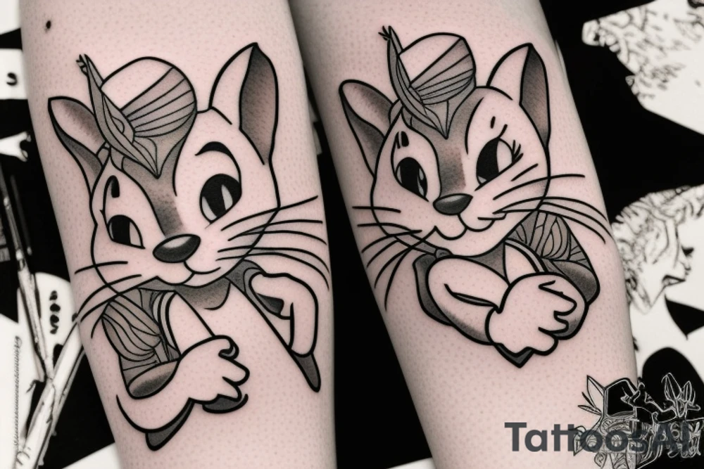 beautiful realistic tom and jerry tattoo idea