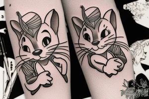 beautiful realistic tom and jerry tattoo idea