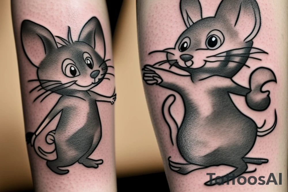 beautiful realistic tom and jerry tattoo idea