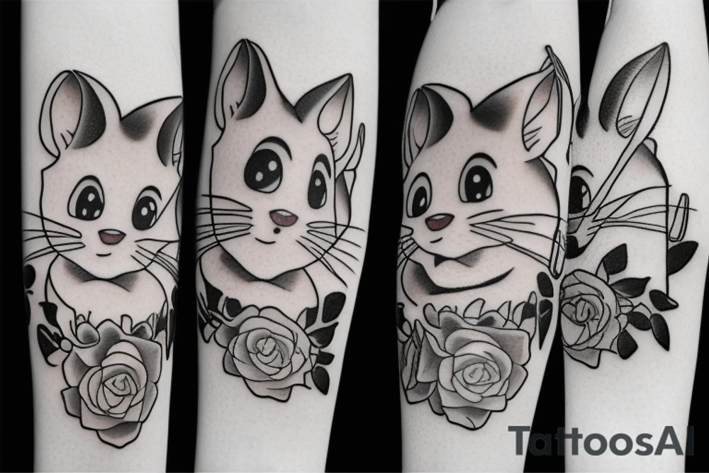 beautiful realistic tom and jerry tattoo idea