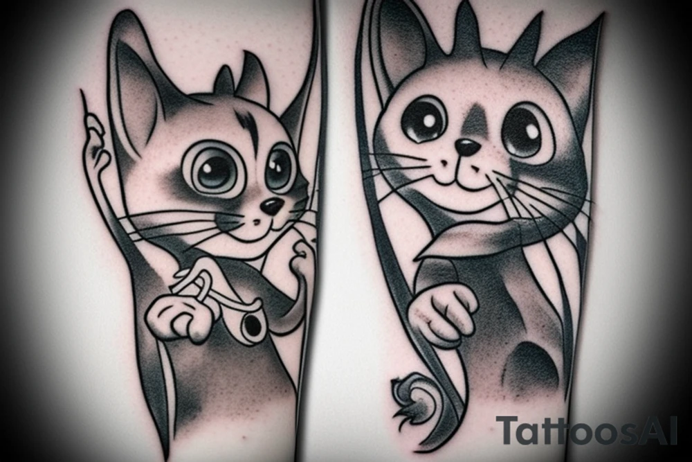 beautiful realistic tom and jerry tattoo idea