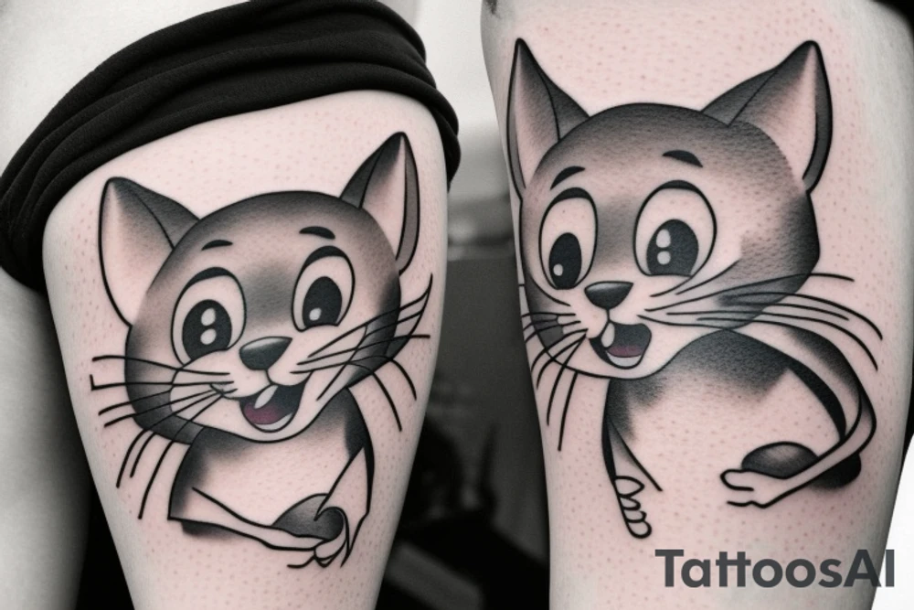 beautiful realistic tom and jerry tattoo idea