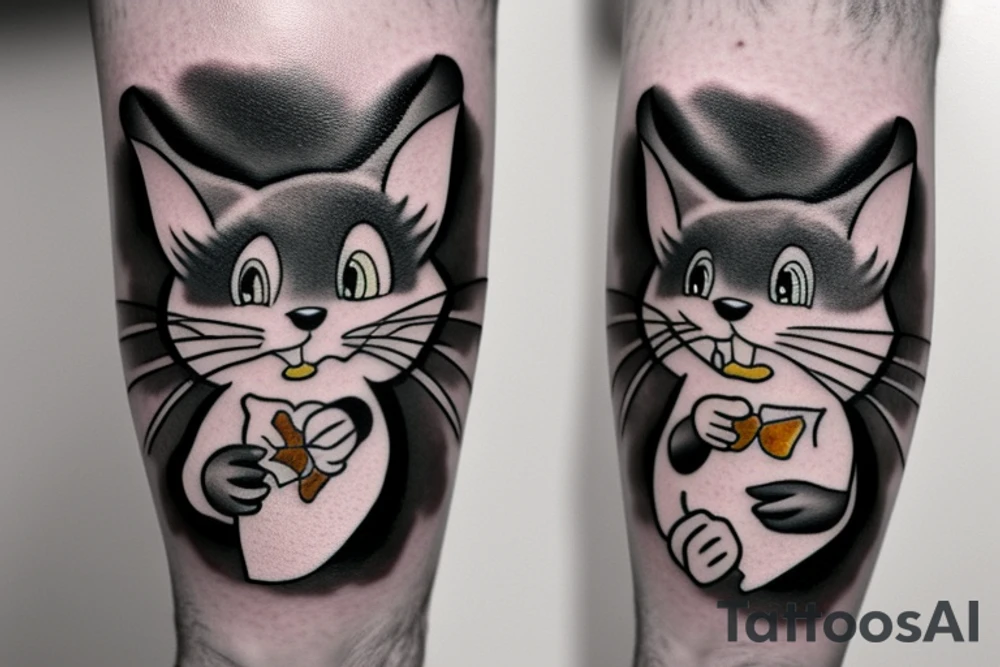 beautiful realistic tom and jerry tattoo idea