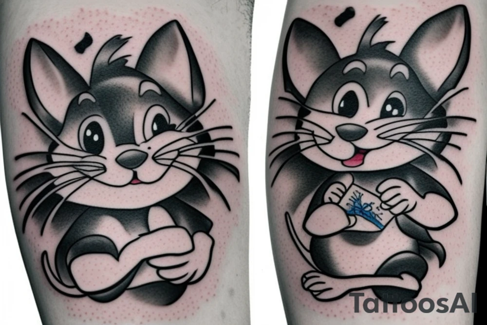 beautiful realistic tom and jerry tattoo idea