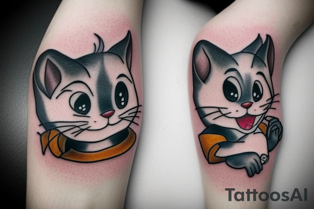 beautiful realistic tom and jerry tattoo idea