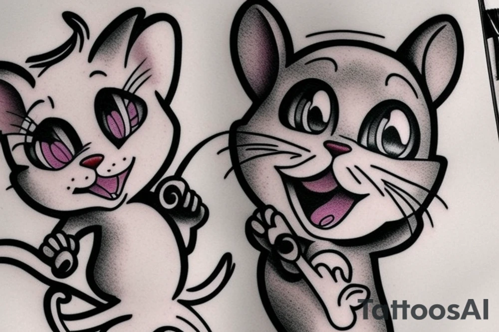 beautiful realistic tom and jerry tattoo idea
