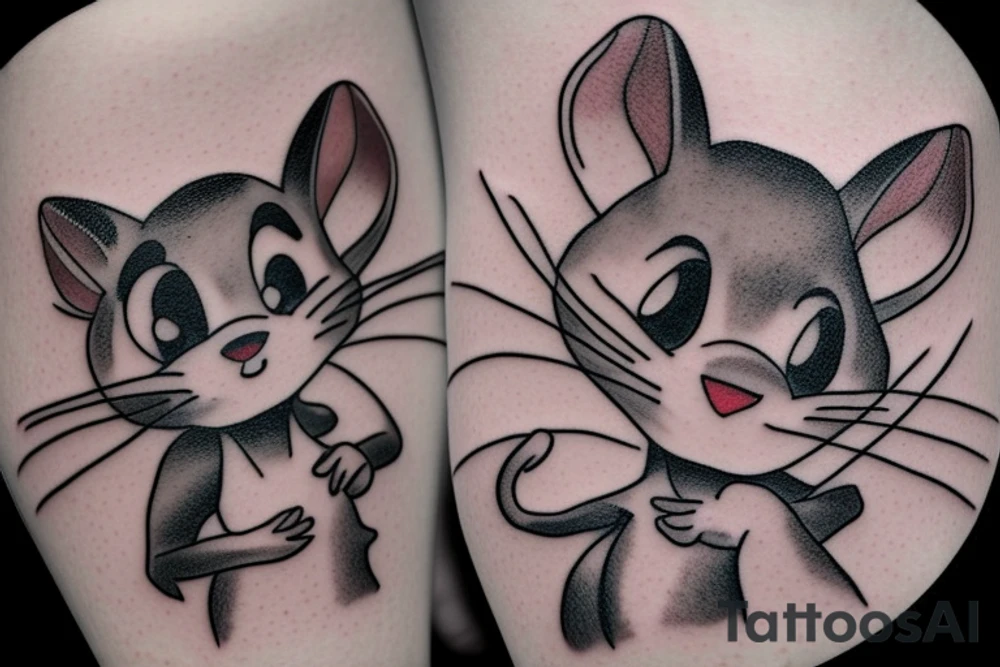 beautiful realistic tom and jerry tattoo idea
