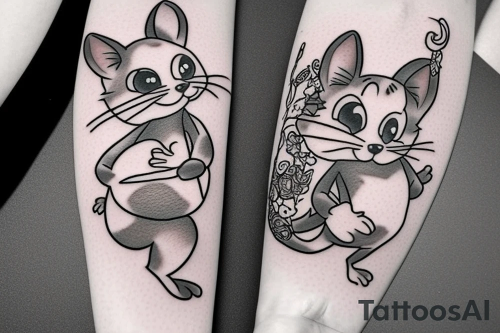 beautiful realistic tom and jerry tattoo idea