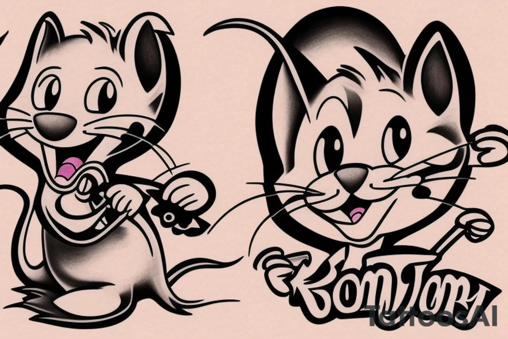 beautiful realistic tom and jerry tattoo idea