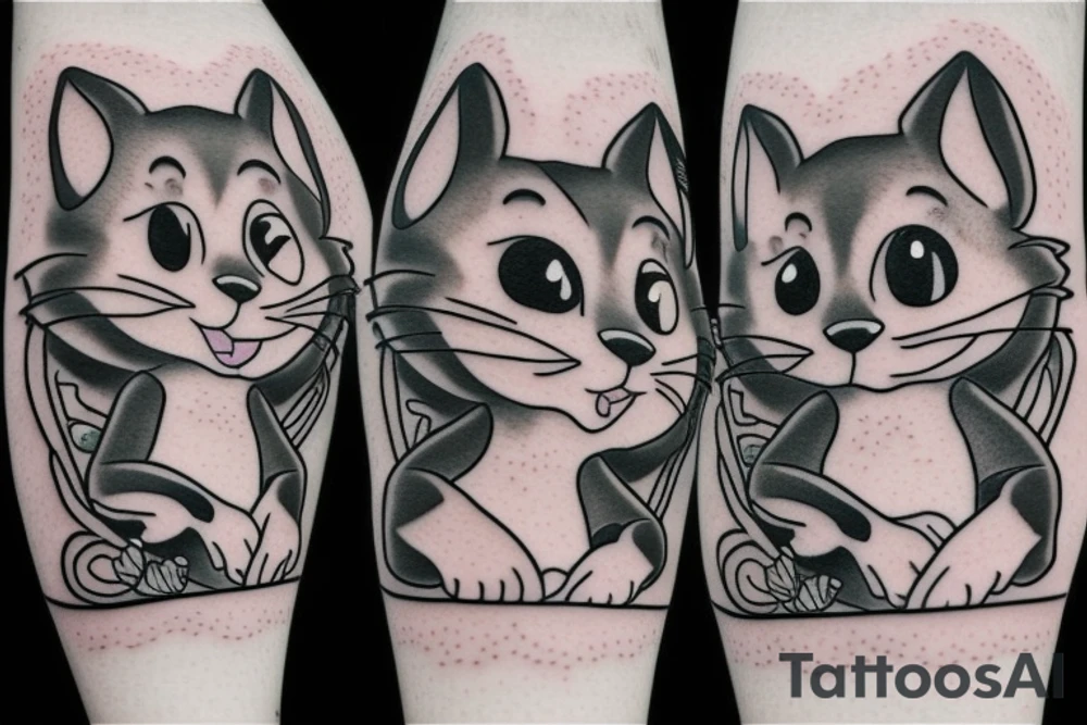 beautiful realistic tom and jerry tattoo idea