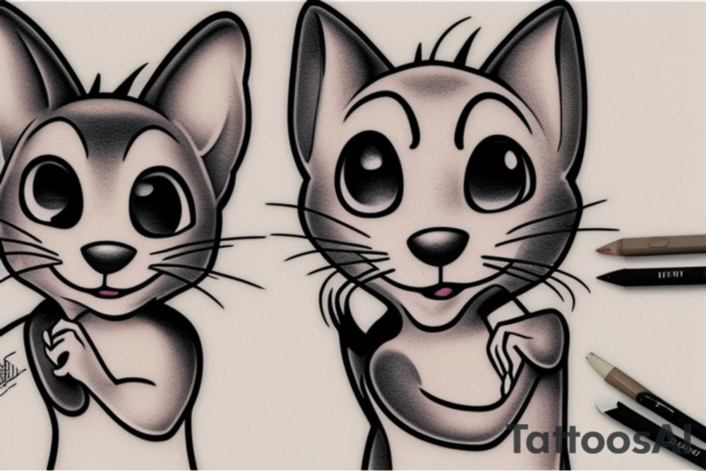 beautiful realistic tom and jerry tattoo idea
