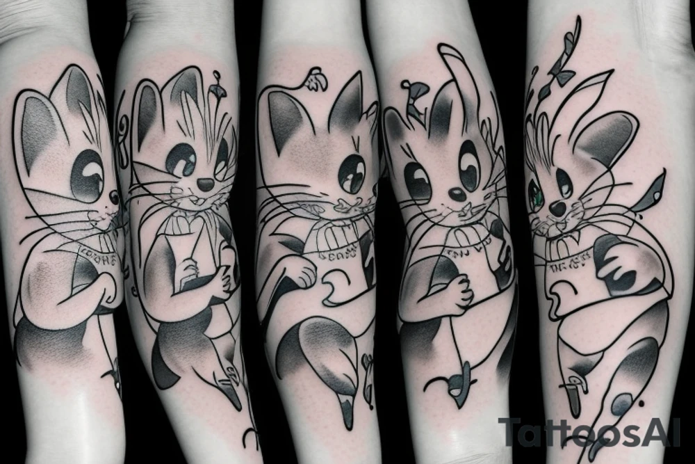 beautiful realistic tom and jerry tattoo idea