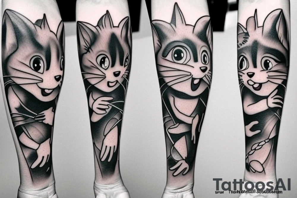 beautiful realistic tom and jerry tattoo idea