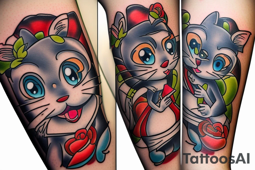 beautiful tom and jerry cartoon tattoo idea
