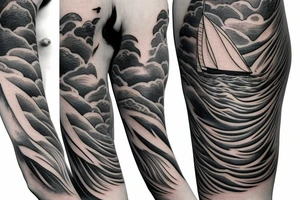 sailing boat on a kanagawa style sea with sea-eagle tattoo idea