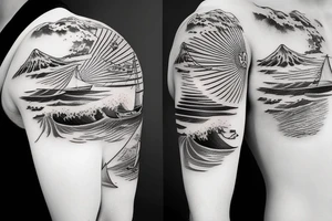 sailing boat on a kanagawa style sea with sea-eagle tattoo idea