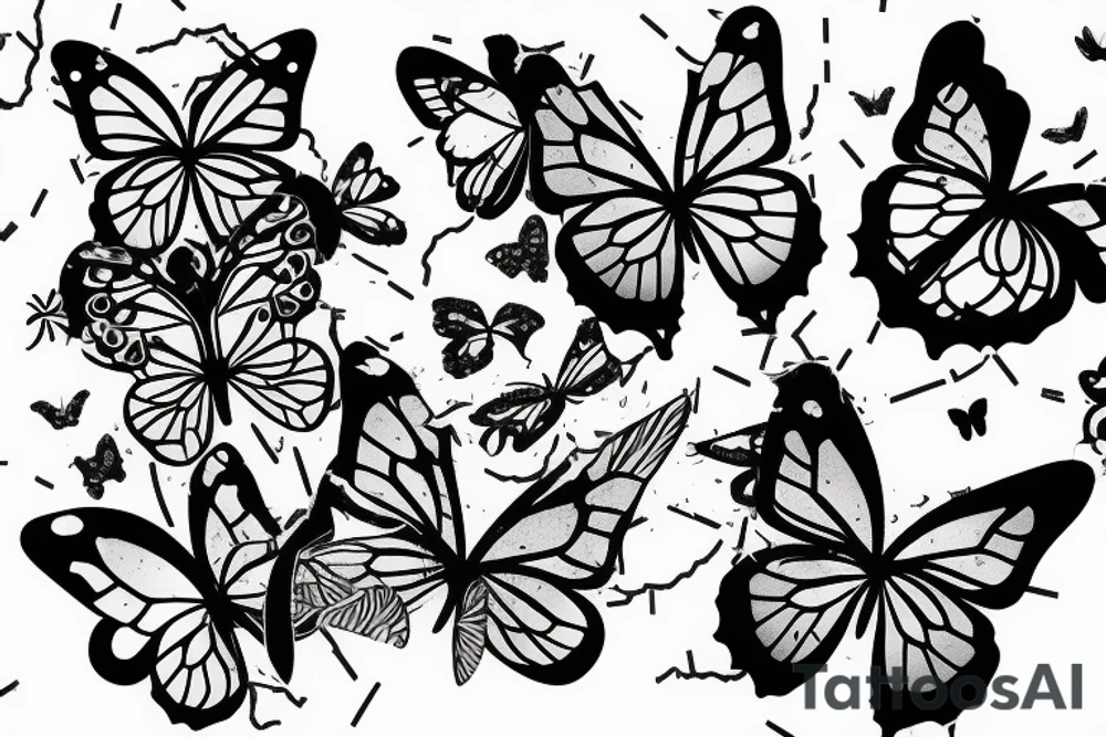 Broken clock with shattered glass fading into butterflies tattoo idea Broken clock with shattered glass fading into butterflies tattoo idea