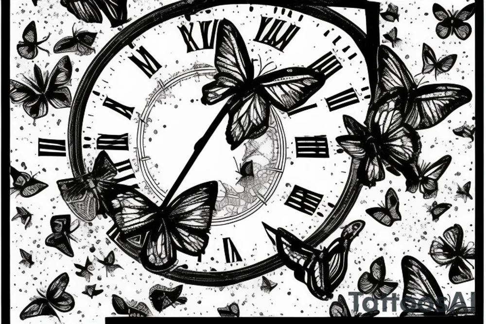 Half Broken clock with shattered glass fading into butterflies tattoo idea Half Broken clock with shattered glass fading into butterflies tattoo idea