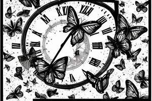 Half Broken clock with shattered glass fading into butterflies tattoo idea