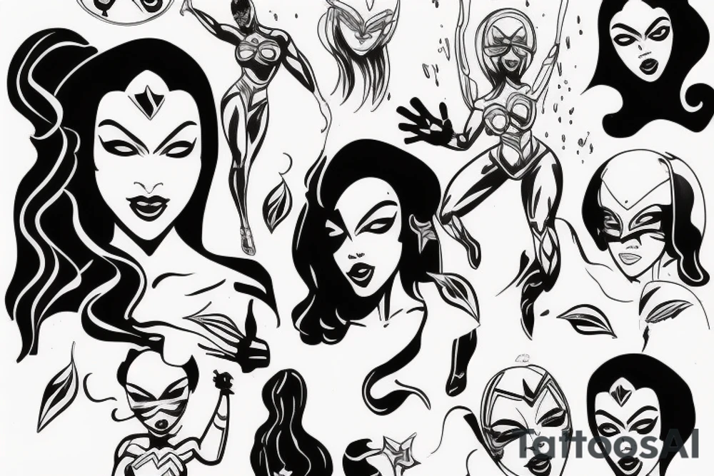 Black female superhero in mid transformation tattoo idea