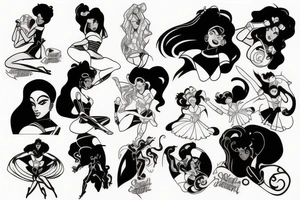 Black female superhero in mid transformation like Sailor Moon tattoo idea