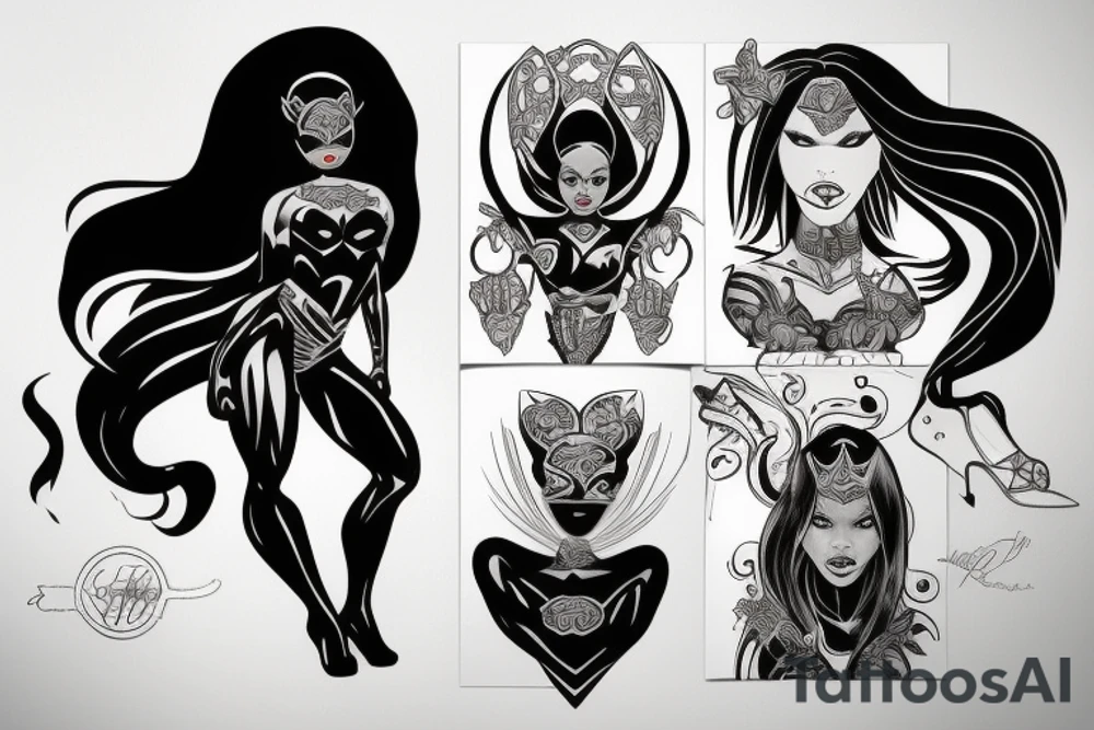 Black female superhero queen bee tattoo idea