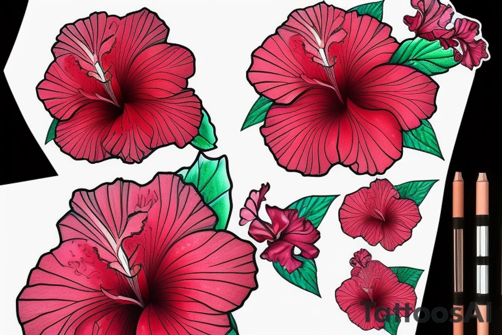 Glowing hibiscus flower tattoo idea