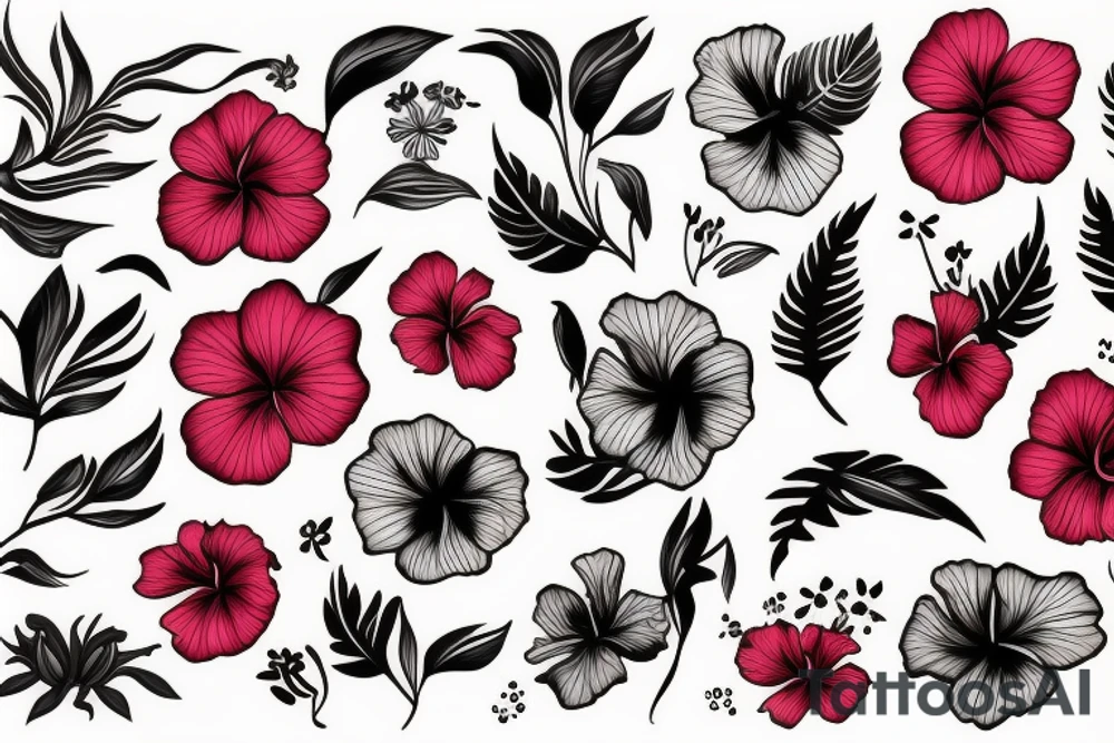 hibiscus flower and waves tattoo idea