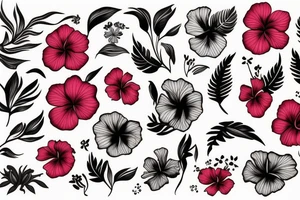 hibiscus flower and waves tattoo idea