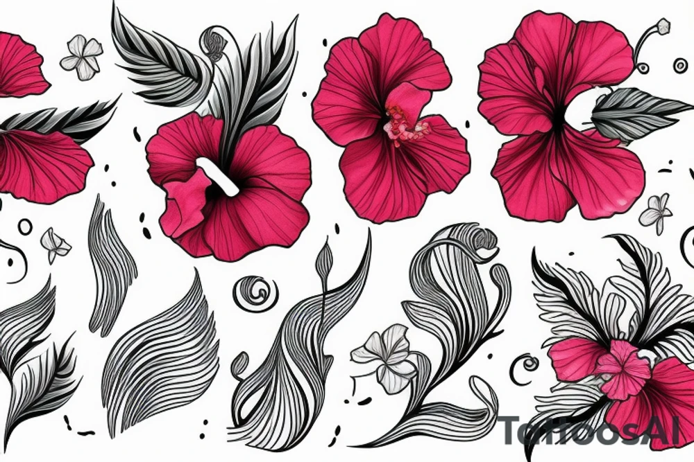 hibiscus flower and waves tattoo idea