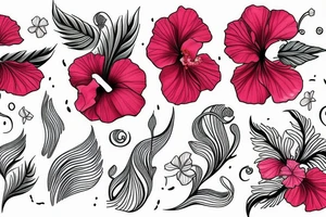 hibiscus flower and waves tattoo idea