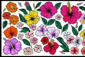 A psychedelic looking colorful hibiscus flower tattoo idea
